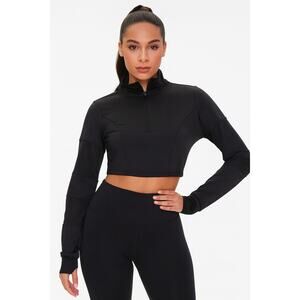 Forever 21 Black Cropped Quarter Zip Athletic Pullover Women’s Size M